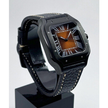 Custom Seiko Mod • No Logo Brown Vignette Black Santos on Leather Strap • 38mm